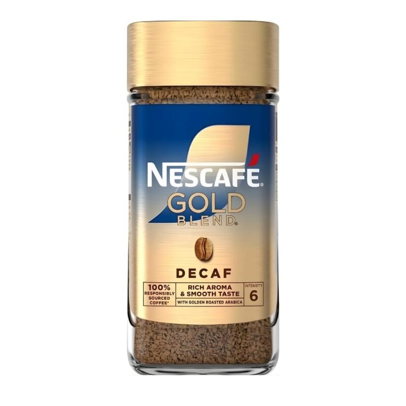 GOLD BLEND Decaf Instant Coffee, Rich Aroma and Smooth Taste, 100% Responsibly Sourced Coffee, 95g Intensity 7 (From UK) DECADENT FOODS