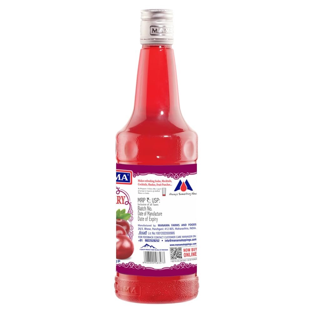 Cranberry Fruit Syrup | Mixer for Mocktails, Cocktails, Drinks, Juices, Beverages | Non Alcoholic Mix 750ML Bottle - Image 2