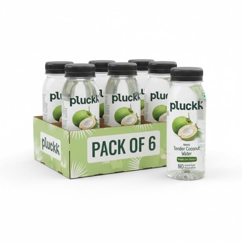Pluckk 100% Pure and Natural Tender Coconut Water - Pack of 6 (200mL Each) | Enriched with Electrolytes, Vitamins & Minerals | No Added Sugar | No Concentrates | 1200mL