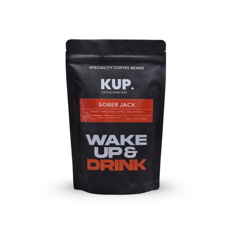 KUP Coffee Roasters | Sober Jack | Whiskey Barrel Aged Coffee | 100% Arabica | Medium Smoky Roast | Blackcurrant & Oak Notes | Filter & Cold Brew | 250g Whole Beans