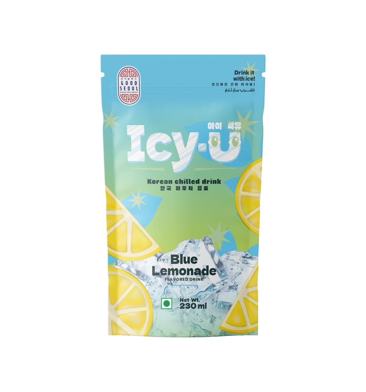 Good Seoul Icy-U Blue Lemonade Korean Chilled Drink • Refreshing Blue Lemon Citrus Summer Cooling Beverage • Ready-to-Drink Korean Ade, 7.78 fl oz ℮ 230 ml