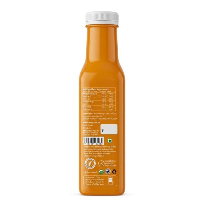 Natural Amla Ginger Squash 500ml | Refreshing Herbal Drink Concentrate | Rich in Vitamin C