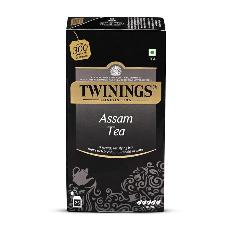 Twinings Assam Tea, 25 Tea Bags, Pack of 1, Strong Strength, Full-bodied, Malty and Robust Flavour, Handpicked Leaves, Enjoy a Hot Cup of Premium Black Tea