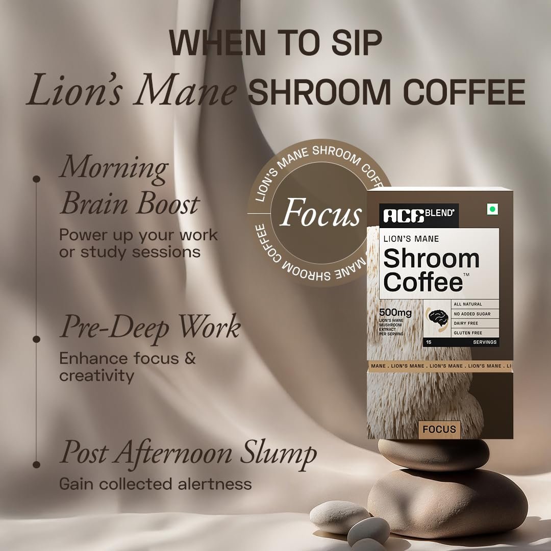 Ace Blend Lions Mane Shroom Coffee (15 Serves) | 500mg Lion's Mane Extract | KSM-66 Ashwagandha | L-Theanine & MCT Powder | Focus | Memory | Cognitive Support | Instant Coffee | Medium Roast Blend - Image 7