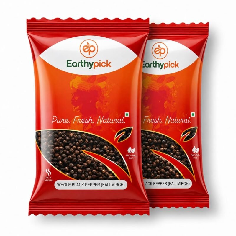 Earthypick Whole Black Pepper (Kali Mirch) Premium, Aromatic, Fresh Whole Black Pepper with Natural Oils for Indian cooking | No Artificial Colours or Preservatives| Sabut Kali Mirch | Pure Khada Masala (200g)