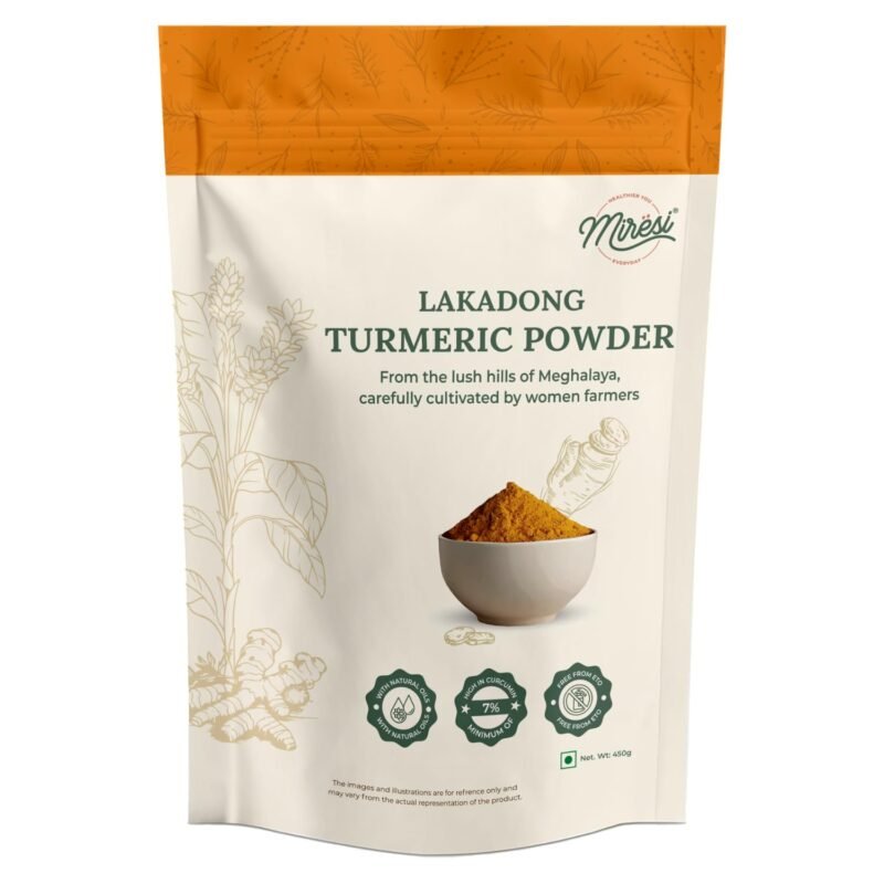Miresi Lakadong Turmeric Powder 450g - Haldi Powder, 7% Curcumin Organic Turmeric Powder – Lead Chromate Free, ETO Free & Sustainably Sourced.
