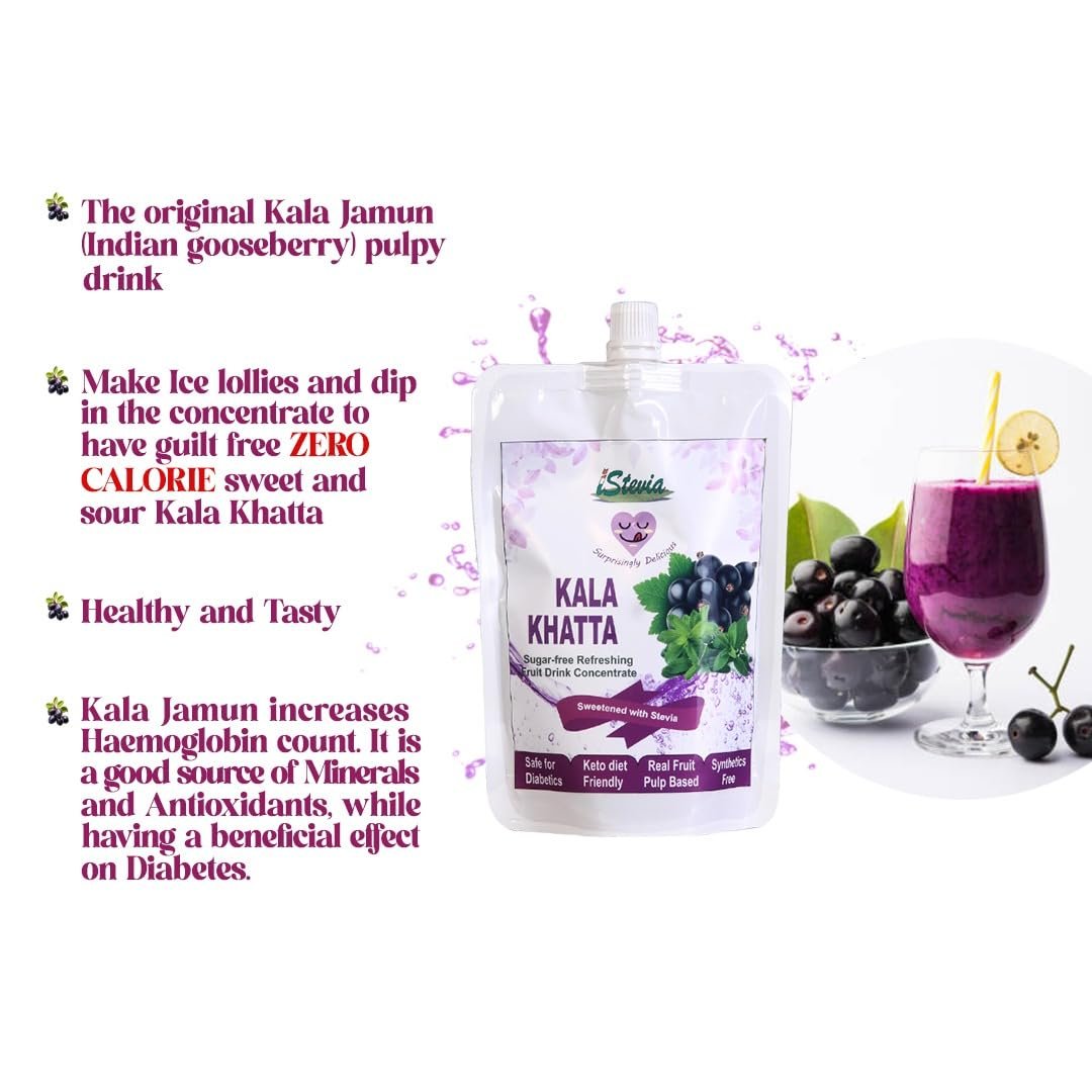 iStevia Kalakhatta Refreshing Jamun Drink Concentrate | Real Fruit Juice 200ml | 100% Natural & Additive Free | Guilt Free Weight Management Drink - Image 4
