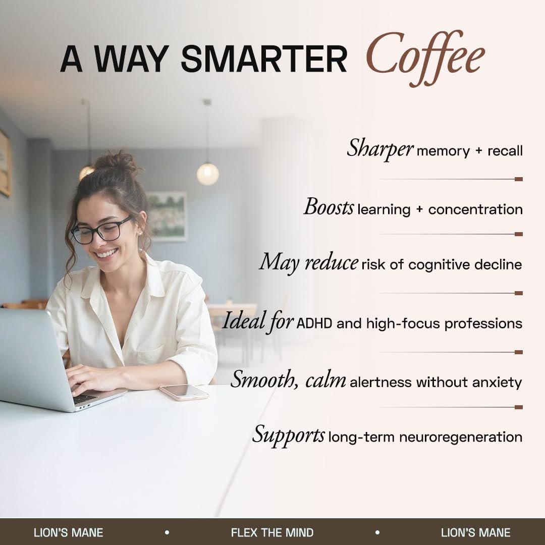 Ace Blend Lions Mane Shroom Coffee (15 Serves) | 500mg Lion's Mane Extract | KSM-66 Ashwagandha | L-Theanine & MCT Powder | Focus | Memory | Cognitive Support | Instant Coffee | Medium Roast Blend - Image 4