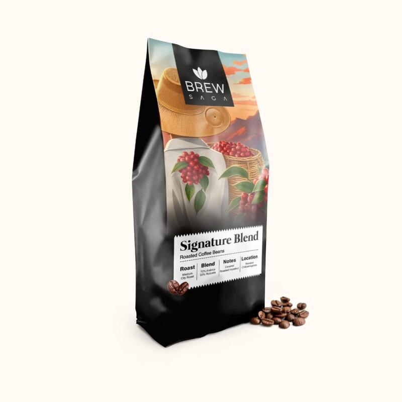 BREWSAGA Signature Blend Roasted Coffee Beans Packet - 1KG | 70% Arabica & 30% Robusta | Smooth & Bold Blend | Whole Bean Coffee Perfect For Espresso, Drip, Cold Brew, Filter Coffee & French Press