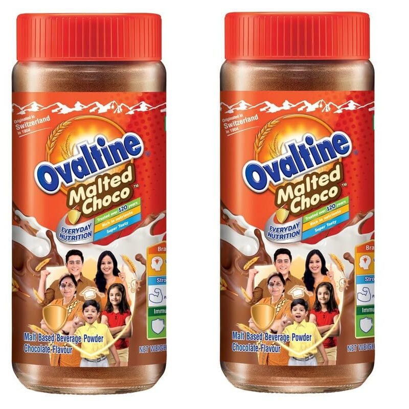 OVALTINE Malted Health Drink Chocolate Flavour Powder, Health Drink for Kids Adults, Nutrition Drink with Vitamins Minerals, Tasty Milk Mix in Glass Jar Daily Energy & Wellness, 400g (Pack of 2)