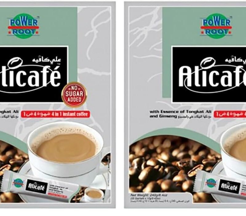 ALICAFE NO SUGAR ADDED INSTANT COFFEE WITH ESSENCE OF TANGKAT ALI AND GINSENG (20SACHETS X 12G) 240g (Pack of 2)