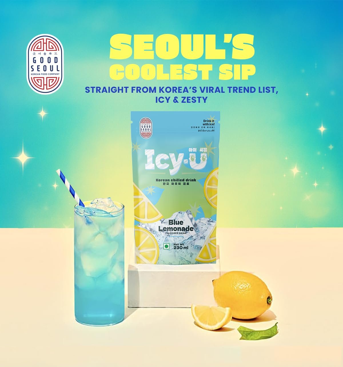 Good Seoul Icy-U Blue Lemonade Korean Chilled Drink • Refreshing Blue Lemon Citrus Summer Cooling Beverage • Ready-to-Drink Korean Ade, 7.78 fl oz ℮ 230 ml - Image 2