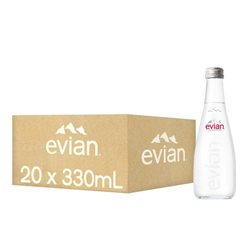 Evian Mineral Water, Naturally Filtered Drinking Water, 330ml Bottled Water Crafted by Nature, Case of 20 x 330ml Glass Water Bottles