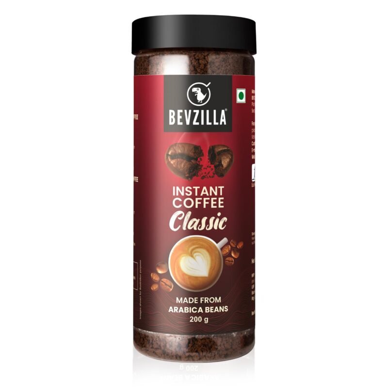 Bevzilla Classic Instant Coffee Powder Jar - 200g | Arabica Coffee | Best for Espresso, Latte & Cappucino | Hot & Cold Brews | Makes upto 100 Cups | No added preservatives