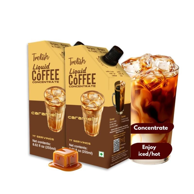 Caramel Liquid Coffee Concentrate- 255ml | 34 servings | Instant Iced or Hot coffee | Just Add Milk or Water | Liquid decoction | Sugar Free | Shelf Stable