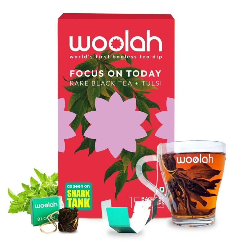 Woolah Rare Assam Black Tulsi Tea | Whole Leaf Black Tea Dips | Naturally Grown | Rich in Antioxidants | Refreshing & Energising Blend | Plastic-Free Brewing | (15 Dips/30 cups)Single Origin Tea | Naturally Anti-Oxidant | Relieves Stress | Plastic-free |