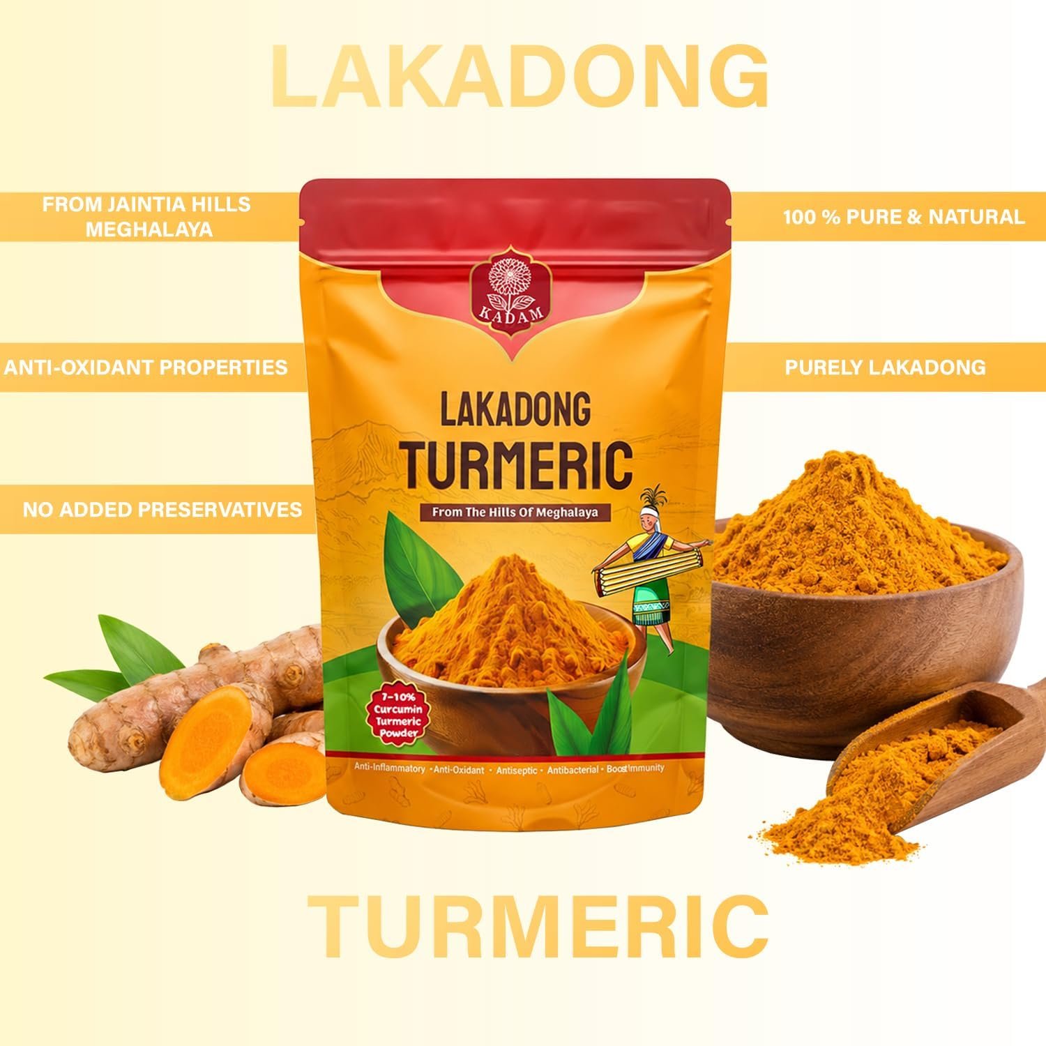 KADAM Lakadong Turmeric Powder (200 Gram) | Premium Lakadong Haldi from Meghalaya | 7-10% Curcumin | 100% Natural & Pure | No Preservatives | Fine Turmeric Powder for Cooking, Golden Milk & Daily Use - Image 5