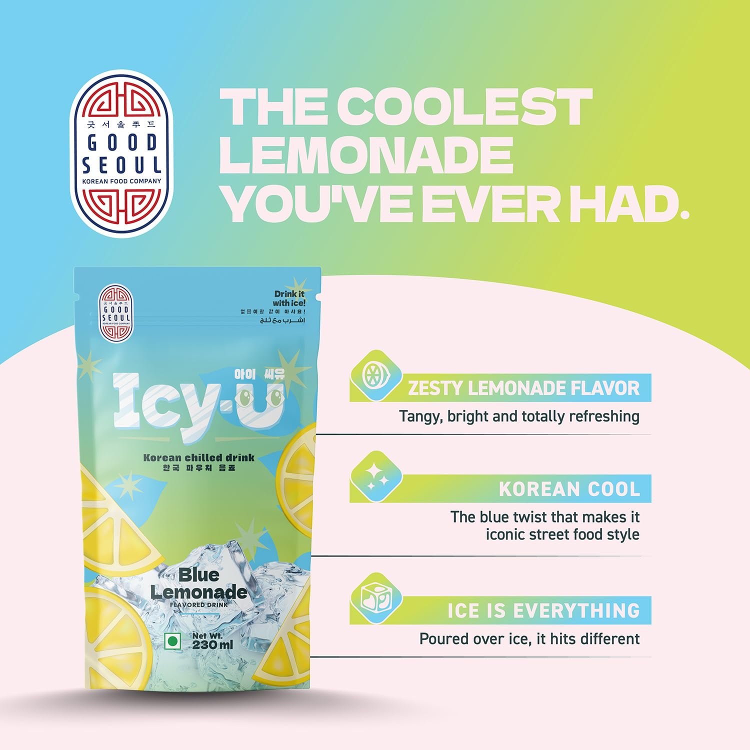 Good Seoul Icy-U Blue Lemonade Korean Chilled Drink • Refreshing Blue Lemon Citrus Summer Cooling Beverage • Ready-to-Drink Korean Ade, 7.78 fl oz ℮ 230 ml - Image 5