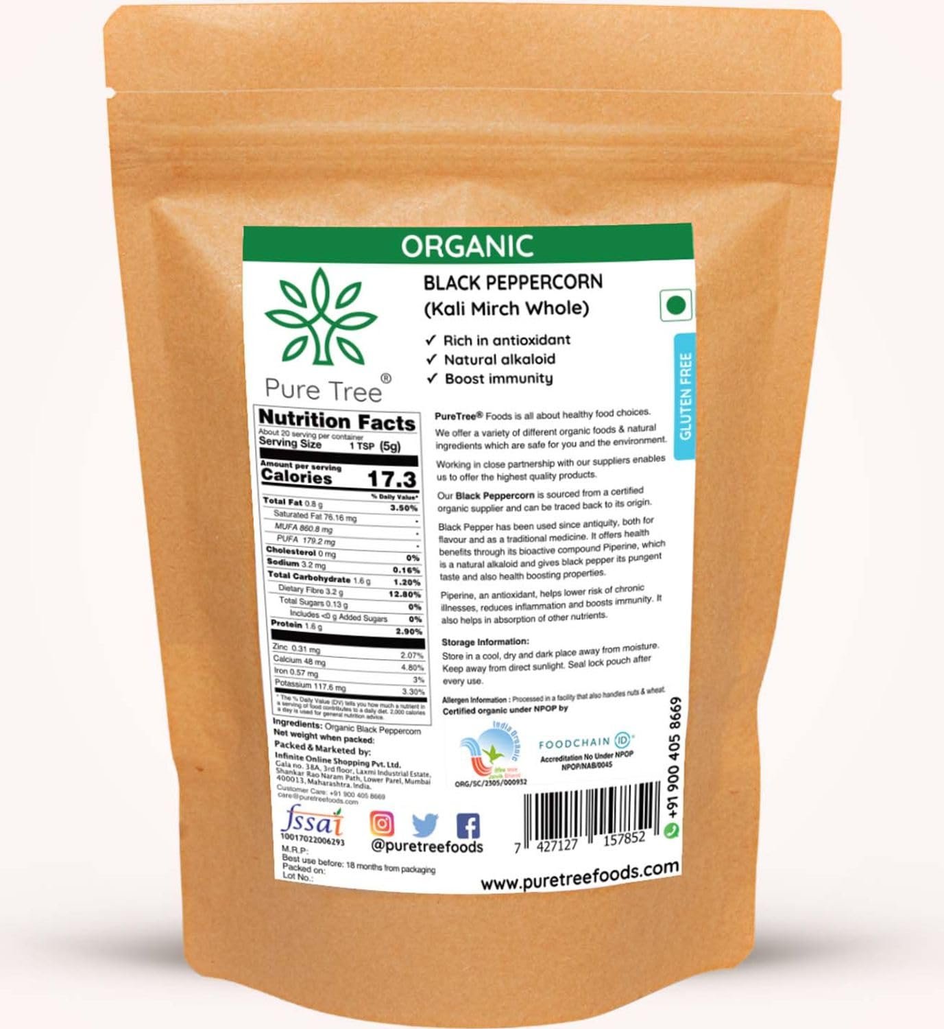 Pure Tree Certified Organic Kali Mirch Whole | 100 g | Organic Black Pepper Whole | Black Peppercorn | Aromatic Seeds | Miriyalu Whole Spices - Image 2