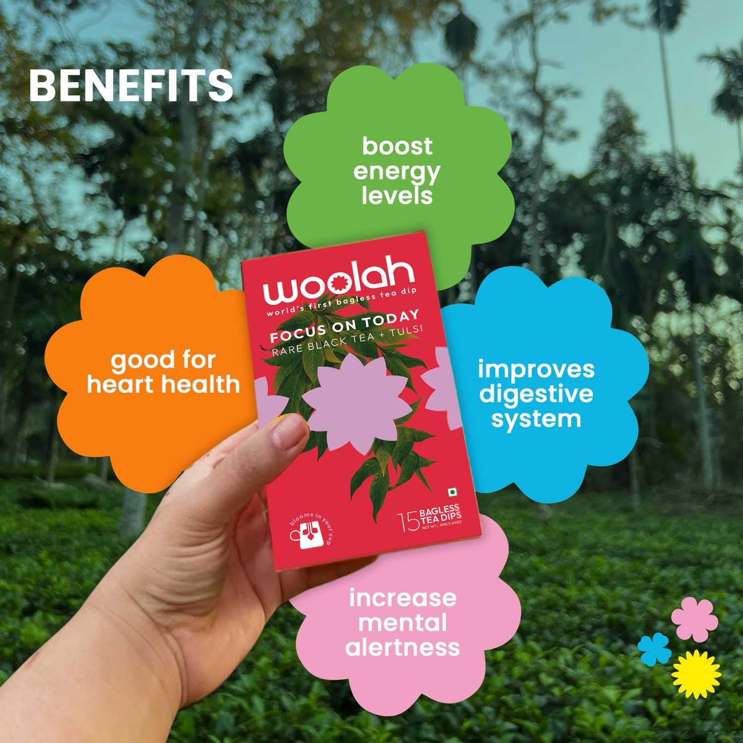 Woolah Rare Assam Black Tulsi Tea | Whole Leaf Black Tea Dips | Naturally Grown | Rich in Antioxidants | Refreshing & Energising Blend | Plastic-Free Brewing | (15 Dips/30 cups)Single Origin Tea | Naturally Anti-Oxidant | Relieves Stress | Plastic-free | - Image 4