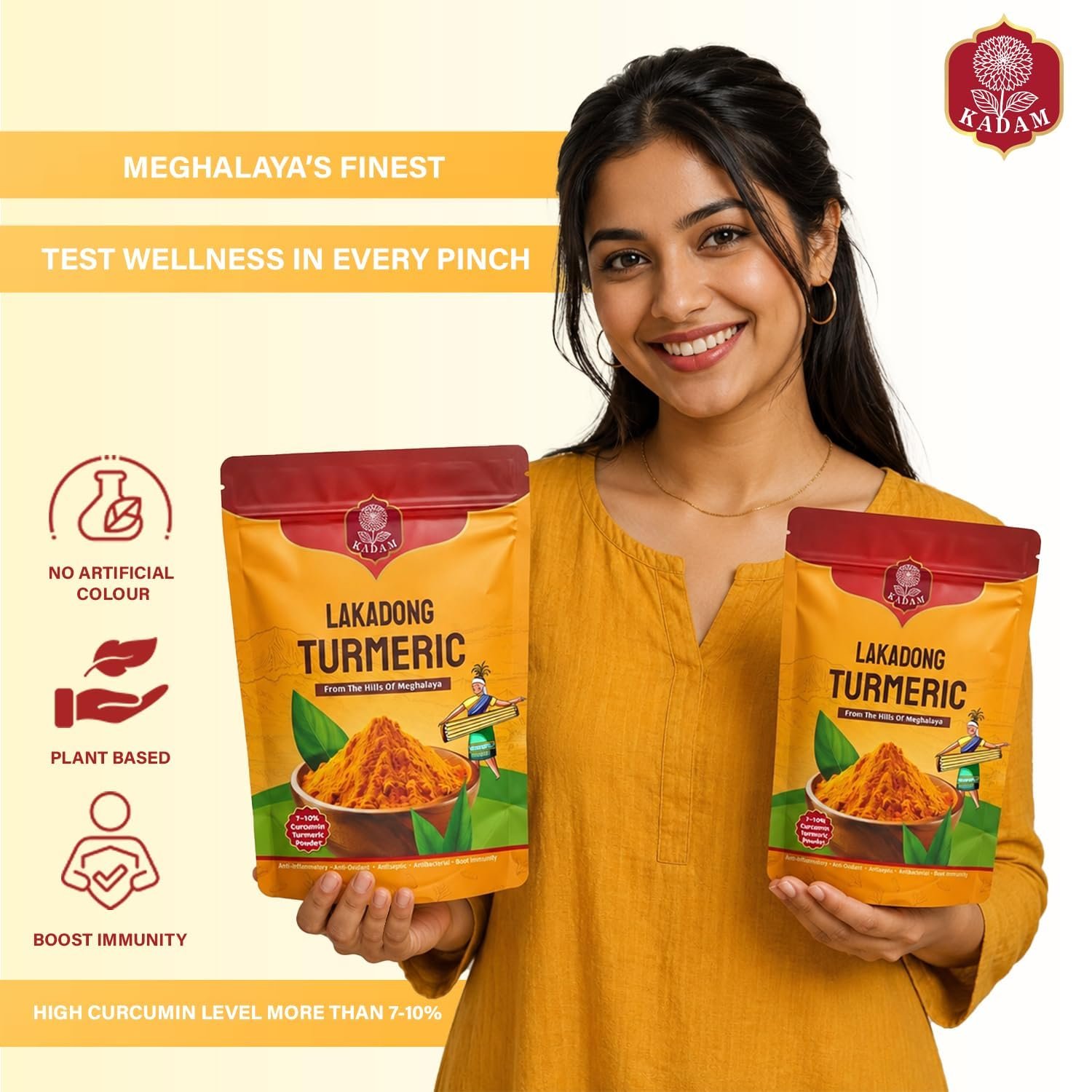 KADAM Lakadong Turmeric Powder (200 Gram) | Premium Lakadong Haldi from Meghalaya | 7-10% Curcumin | 100% Natural & Pure | No Preservatives | Fine Turmeric Powder for Cooking, Golden Milk & Daily Use - Image 3