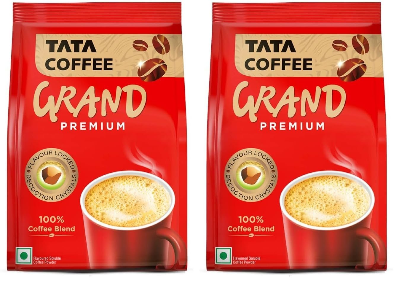 Tata Premium Instant Coffee, 90g/100g Pouch, 100% Pure Coffee, With Flavour Locked Decoction Crystals, Rich Aroma & Great Taste (Pack of 2)