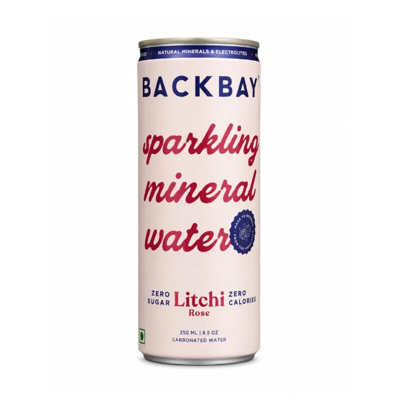Backbay Litchi Rose Sparkling Mineral Water - 250ml (Pack of 6 Units) | Zero Sugar | Zero Calories | No Artificial Flavours & Sweeteners | Made from Himalayan Water | Hydrating and Refreshing