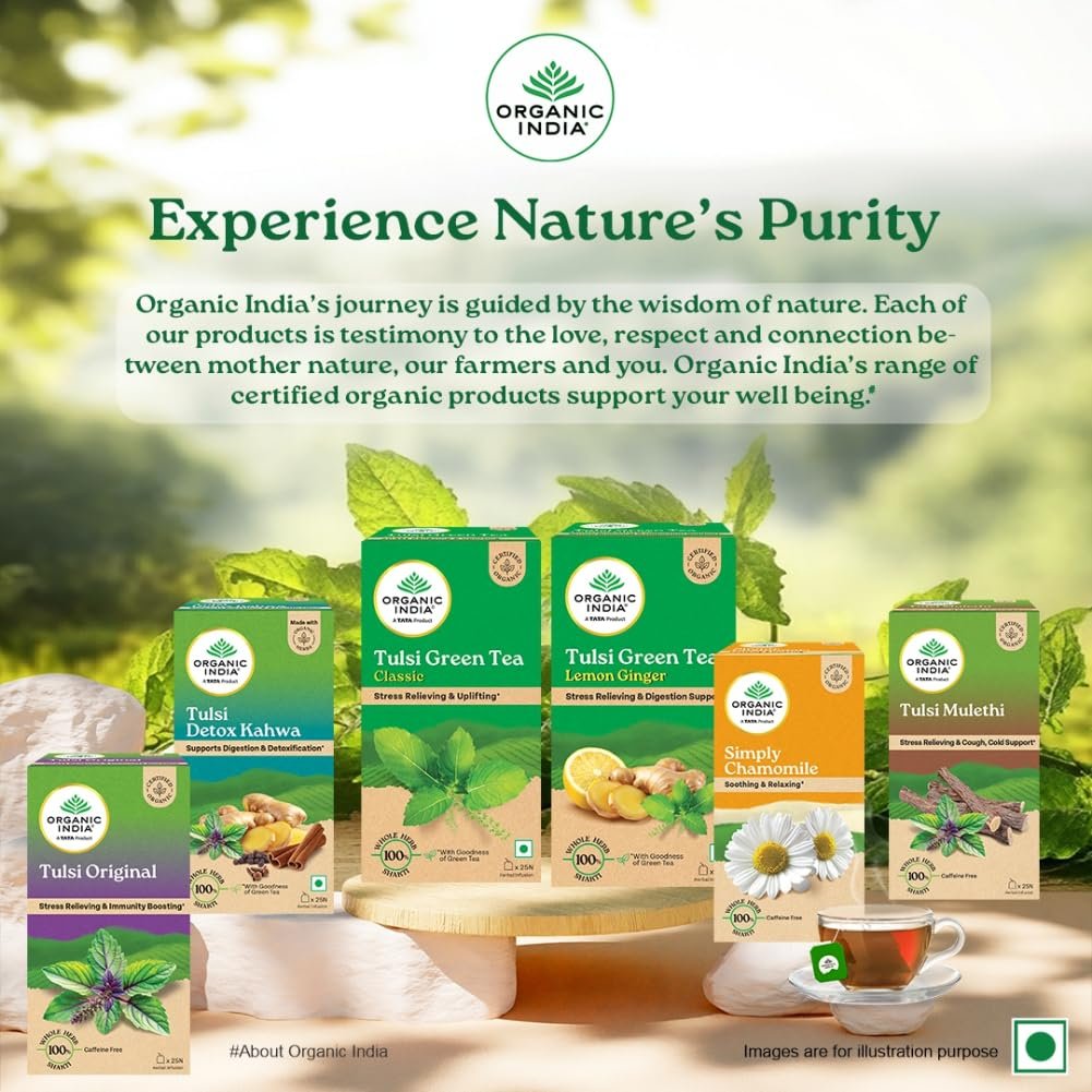 A TATA Product - Organic India Tulsi Green Tea Classic Loose Leaves - 100g, Stress Relieving, Uplifts Mood, Rich in Antioxidants, Blend of Rama, Krishna & Vana, Certified Organic - Image 7