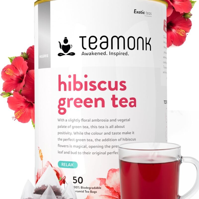 High Mountain Hibiscus Green Tea - 50 Biodegradable Pyramid Tea Bags | Belly Fat Detox Brew to Support Weight Loss & Blood Pressure | Enhances Health with Natural Antioxidants | Nilgiris Tea