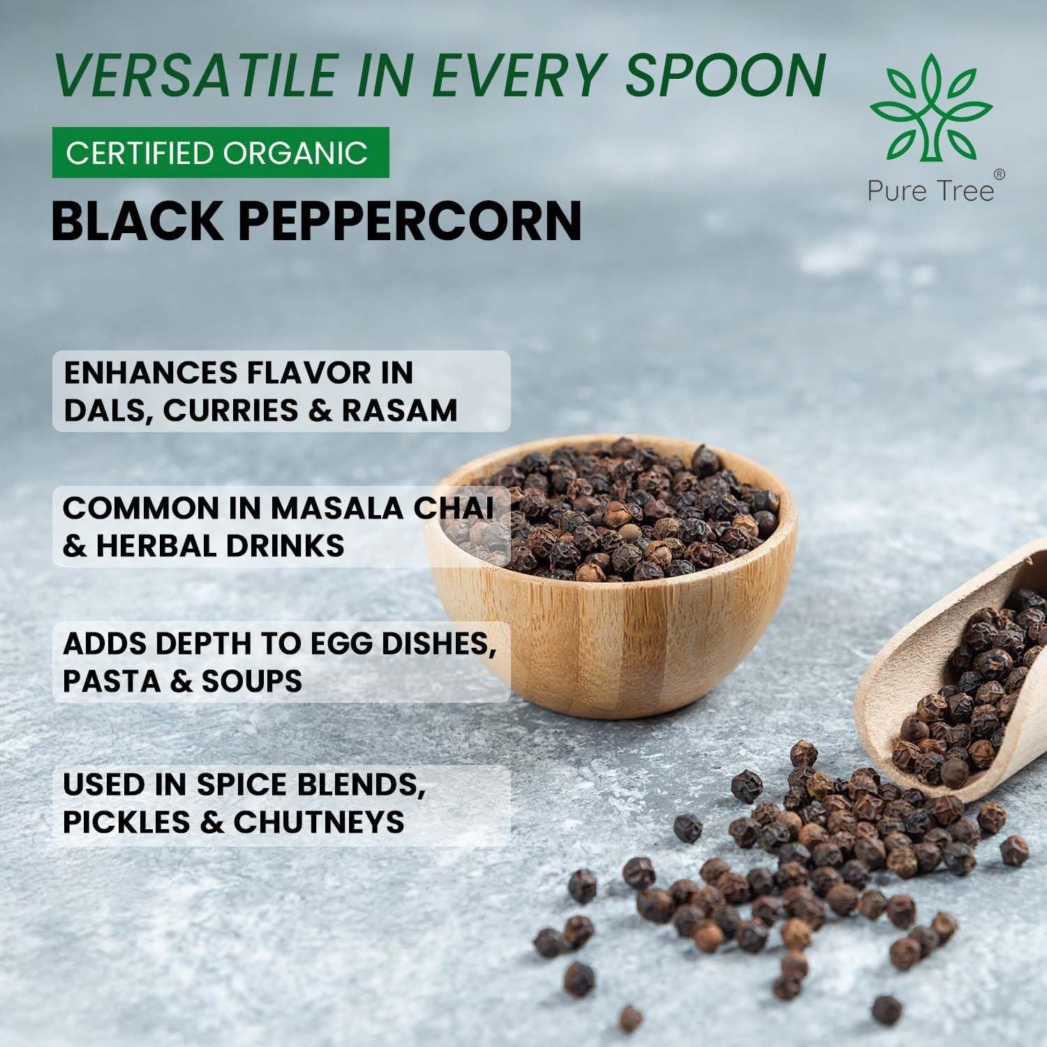 Pure Tree Certified Organic Kali Mirch Whole | 100 g | Organic Black Pepper Whole | Black Peppercorn | Aromatic Seeds | Miriyalu Whole Spices - Image 4