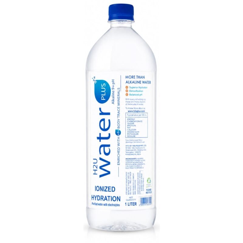 H2U Water Plus Alkaline Water pH 8+ with Electrolytes, Ionized Hydration Drink, 1L PET Bottles (Pack of 15) | Enhanced Mineral Water for Daily Hydration, Fitness & Active Lifestyle