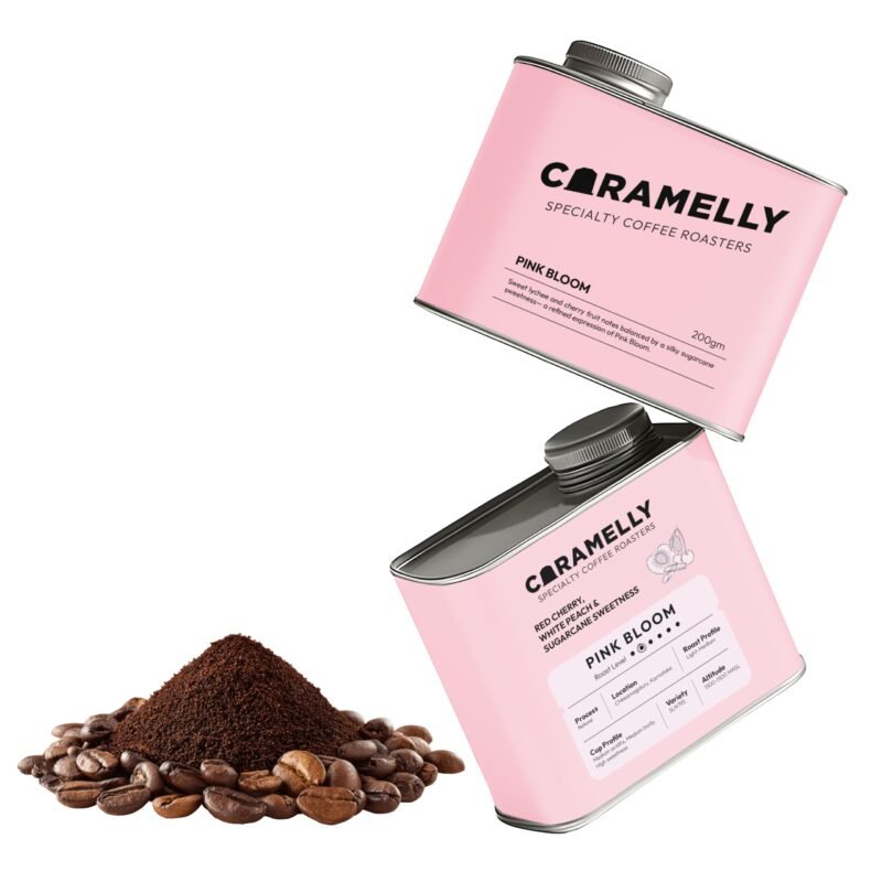 Caramelly Coffee Roasters Pink Bloom | Medium Roast | Premium Whole Coffee Beans | Lychee & Pink Grapefruit Notes | Freshly Roasted Ground Coffee | 100% Arabica Beans | Specialty Coffee, 200g