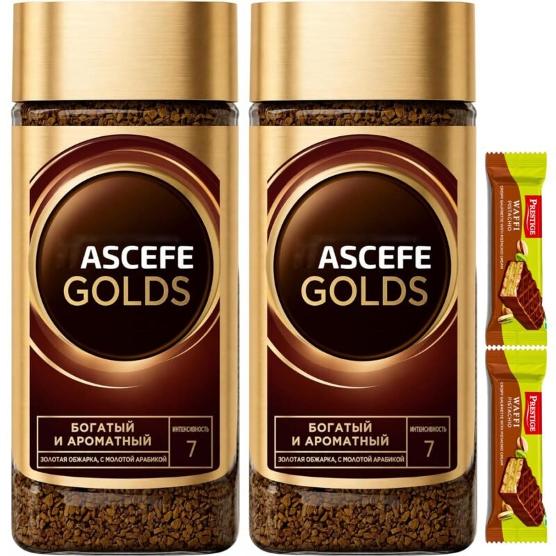 Golds - Premium Instant Coffee Powder Jar (2 x 190g) | Rich Strong Coffee With Smooth Aroma | Gold Blend Instant Coffee For Morning Refreshment & Daily Use | Easy Mix Coffee Beverage Jar | FREE 2 PRESTIGE PISTACHIO WAFFI INCLUDED – (IMPORTED)