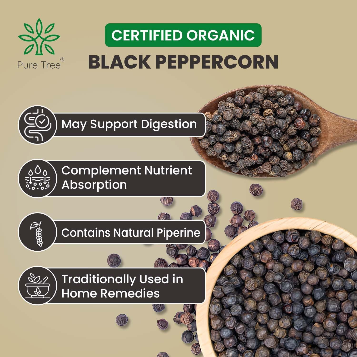 Pure Tree Certified Organic Kali Mirch Whole | 100 g | Organic Black Pepper Whole | Black Peppercorn | Aromatic Seeds | Miriyalu Whole Spices - Image 3