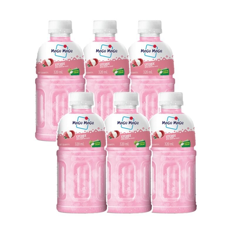 Lychee Juice Drink with Nata de Coco Jelly 320ml (Pack of 6), Refreshing Tropical Thai-Made Sip & Chew Beverage