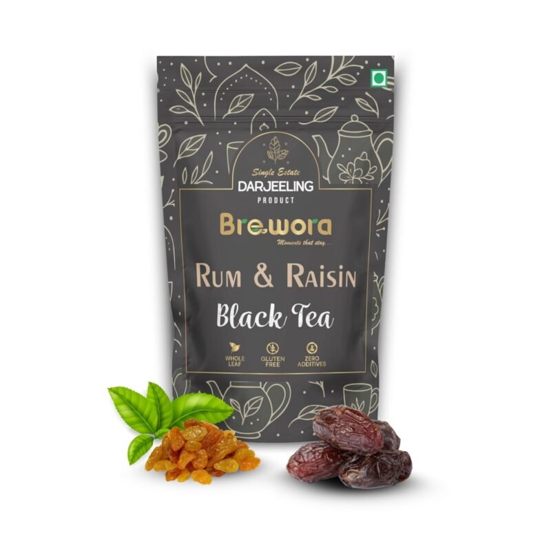 Rum & Raisin Flavoured Loose Leaf Black Tea – Rich Dessert-Inspired Blend with Sweet Raisin & Deep Rum Notes – Perfect Afternoon or After-Dinner Cup – Resealable Pouch (200 gm)