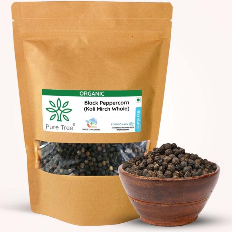 Pure Tree Certified Organic Kali Mirch Whole | 100 g | Organic Black Pepper Whole | Black Peppercorn | Aromatic Seeds | Miriyalu Whole Spices