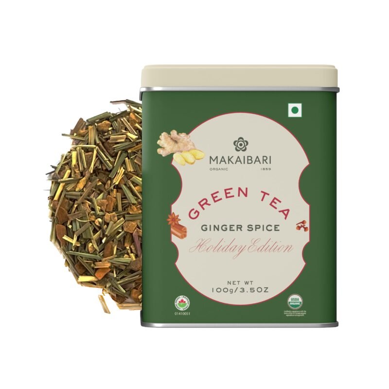 Makaibari Holiday Edition : Ginger Spice Green Tea | Anti-Oxidants, Immunity Booster | Tin Caddy | 100g