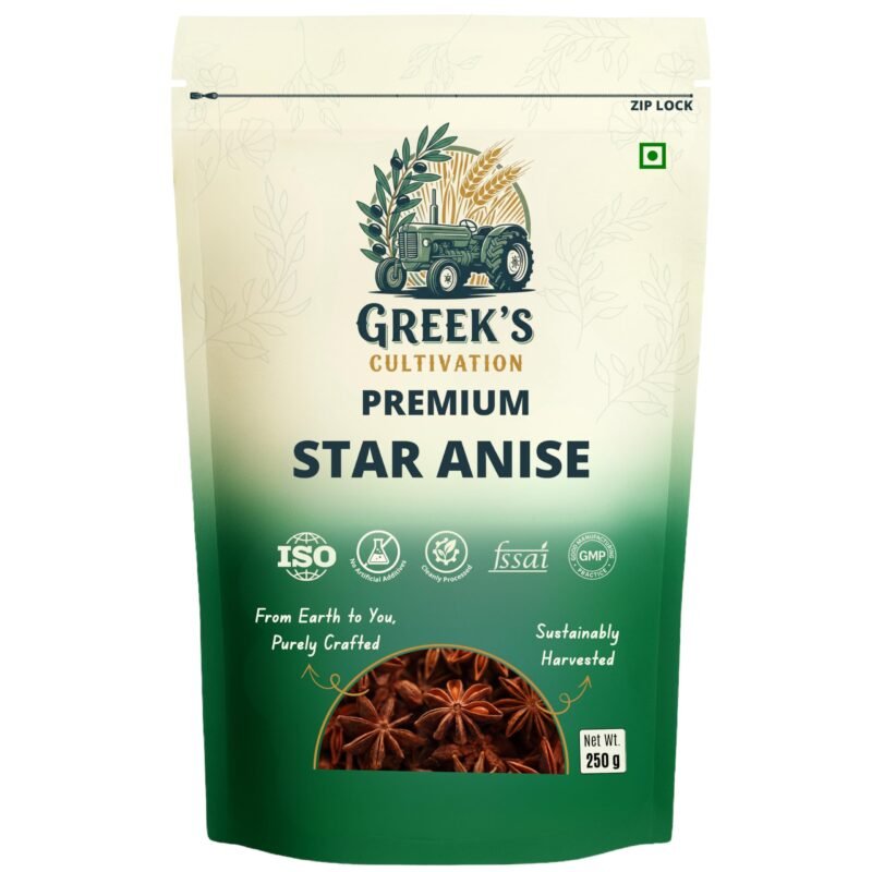 Greek's Cultivation Premium Star Anise Whole,250g | Natural Chakri Phool Badiyan Phool Spices | No Preservatives | Strong Aroma & Authentic Taste | Perfect for Cooking, Chai & Spice Blends
