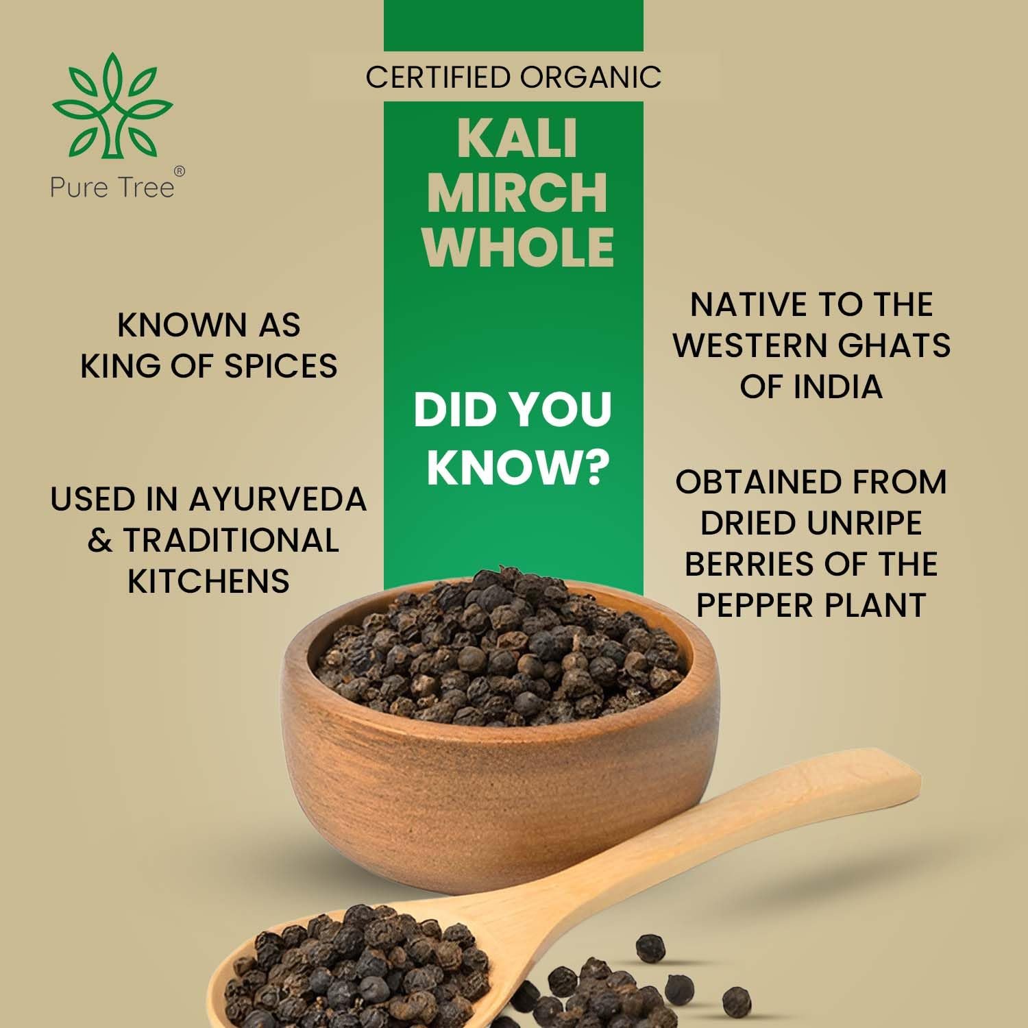 Pure Tree Certified Organic Kali Mirch Whole | 100 g | Organic Black Pepper Whole | Black Peppercorn | Aromatic Seeds | Miriyalu Whole Spices - Image 5
