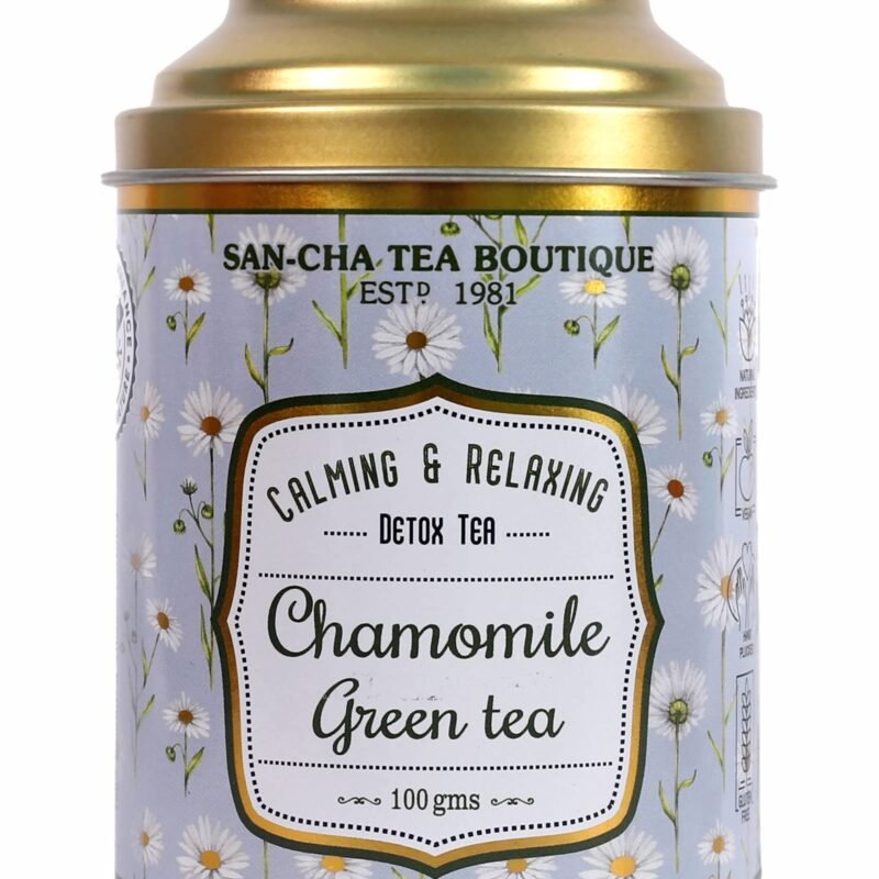 Sancha Tea Boutique Chamomile Green Tea | 100g Whole Leaf Loose Tea | Relaxing, Calming & Floral | Perfect Bedtime Tea for Wellness
