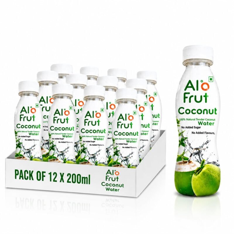 AloFrut Tender Coconut Water 200ml (Pack of 12) | Rich Source of Potassium | Natural Source of 5 Essential Electrolytes | No Added Sugar, Artificial Flavour & Colour | Zero Fat & Cholesterol |