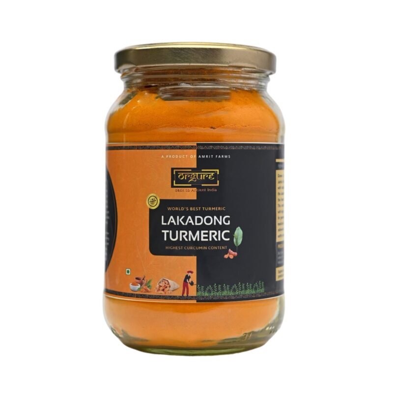 Orgure Lakadong Turmeric Powder | Certified High Curcumin | Hand-Harvested & Sun-Dried | Naturally Grown in Meghalaya | Pure & Authentic | Glass Jar | 500g