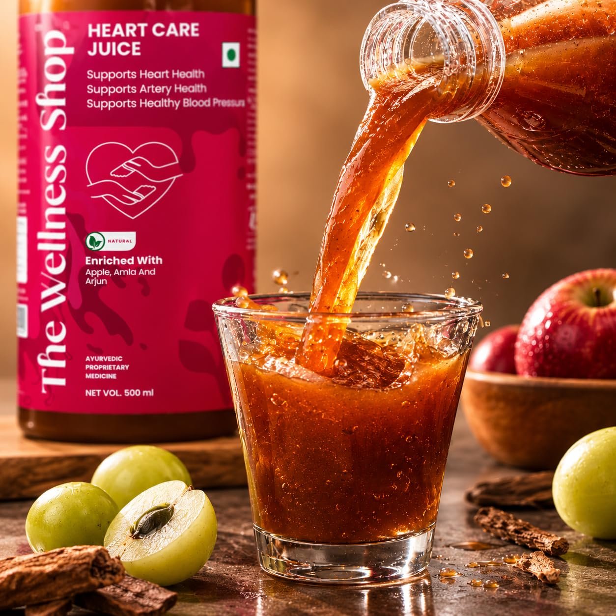 The Wellness Shop Heart Care Juice 500ml | Heart Health Juice with Arjuna, Garlic, Apple, Amla, Ginger & Lemon | Ayurvedic Drink for Supports Healthy Cholesterol & Circulation - Image 5