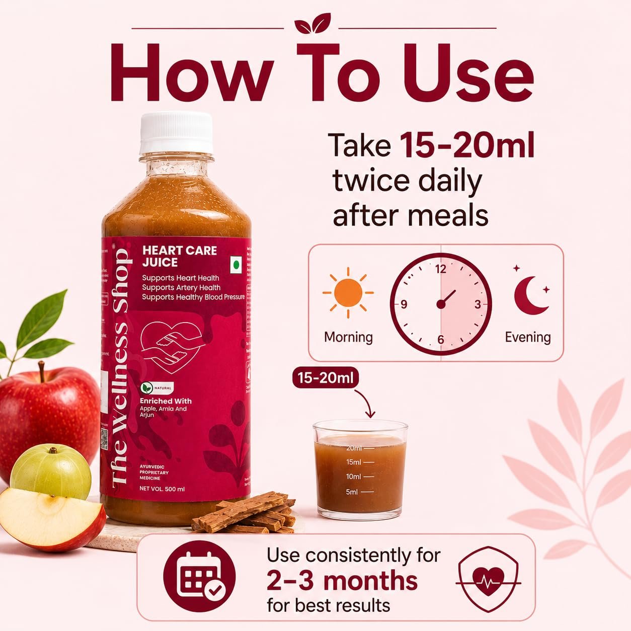The Wellness Shop Heart Care Juice 500ml | Heart Health Juice with Arjuna, Garlic, Apple, Amla, Ginger & Lemon | Ayurvedic Drink for Supports Healthy Cholesterol & Circulation - Image 2