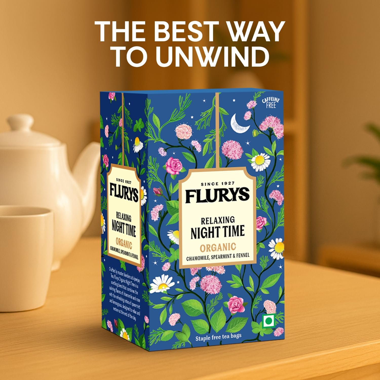 Flurys Organic Night Time Herbal Tea – Caffeine-Free Bed Time Tea | Chamomile, Rose, Spearmint, Lemongrass, Nettle | 20 Tea Bags - Image 3