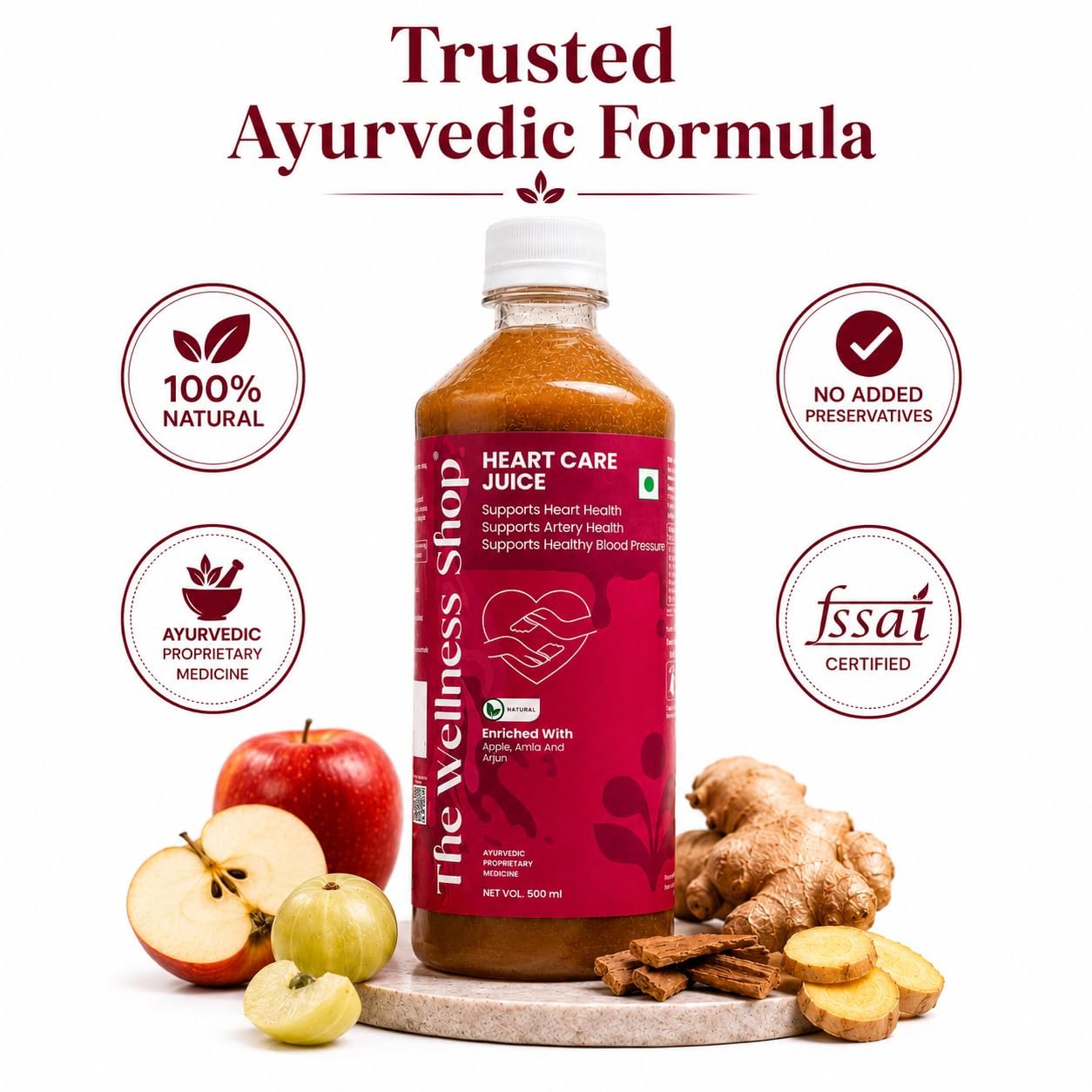The Wellness Shop Heart Care Juice 500ml | Heart Health Juice with Arjuna, Garlic, Apple, Amla, Ginger & Lemon | Ayurvedic Drink for Supports Healthy Cholesterol & Circulation - Image 6