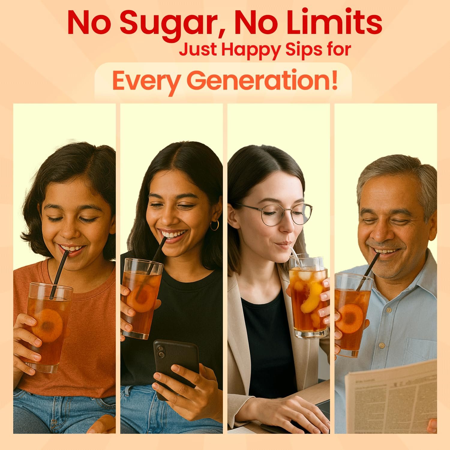Guppy Moms Sugar-Free Peach Iced Tea Mix, Low-Calorie Fruit Drink Powder, Natural Energy Beverage, Premium Mixer, 200g, Makes 20 Servings - Image 4