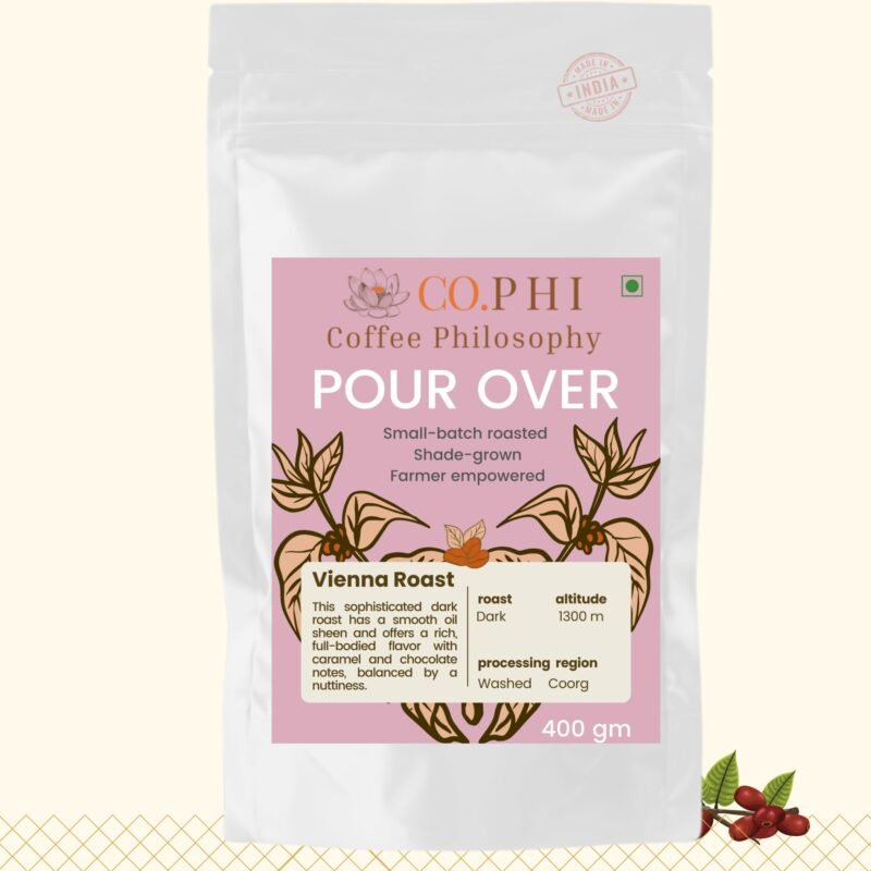 COPHI Coffee Philosophy Vienna Roast (400g) Pour Over Coffee Powder, Dark Roast, Arabica Robusta Marbled Blend, Specialty Coorg Ground Coffee, Washed Process, No Chichory, Makes 25 Cups