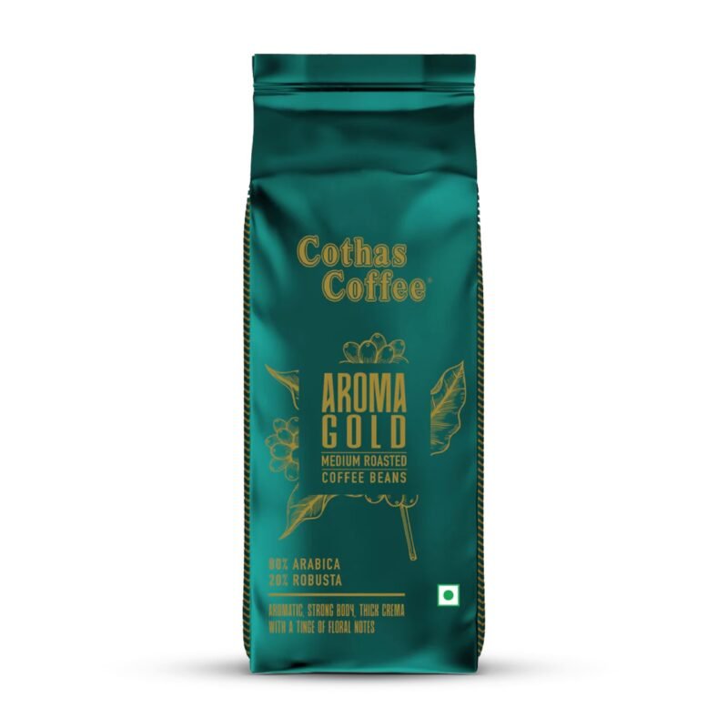 Cothas Aroma Gold Medium Roasted Coffee Beans | 80% Arabica - 20% Robusta Speciality Whole Beans | Aromatic with Floral Notes, Rich & Strong-Bodied Taste | Ideal for Coffee Connoisseurs | 250 g Pack